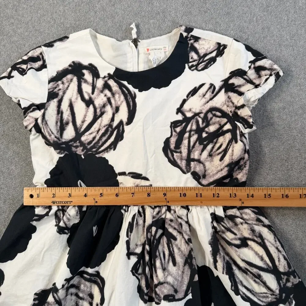 Crewcuts Girls Size 10 Black White Floral Cap Sleeve Dress Cotton Flare